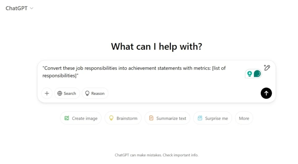 chatgpt prompt for achievement writing in functional resume