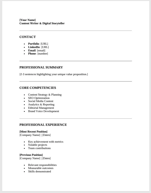 Modern Content Writer CV template