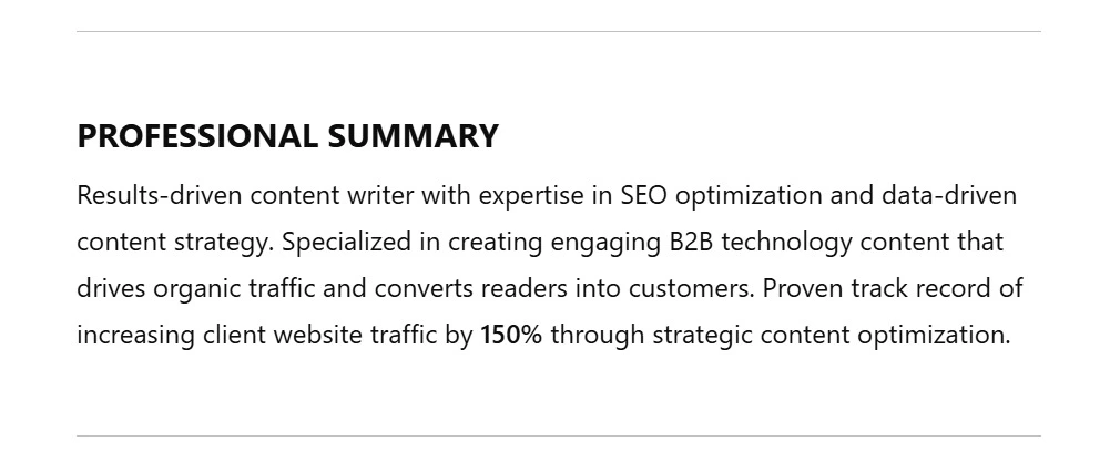Professional summary of content writer's resume